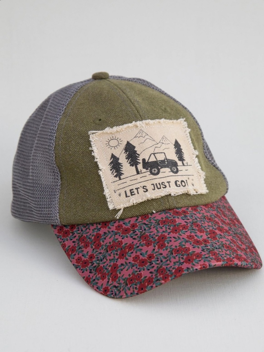 Floral Brim Mesh Trucker Hat - Green & Pink